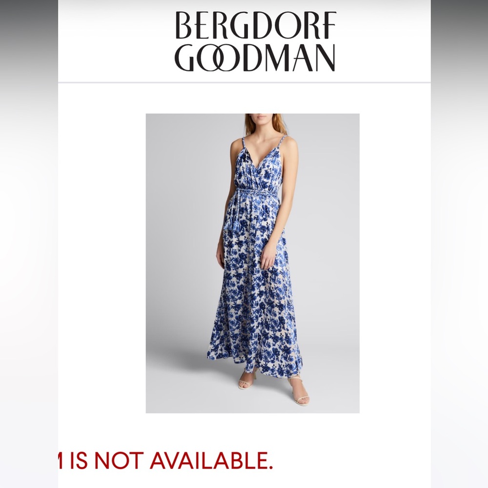 Alice + Olivia Navy Blue and White Floral Wrap Maxi Dress